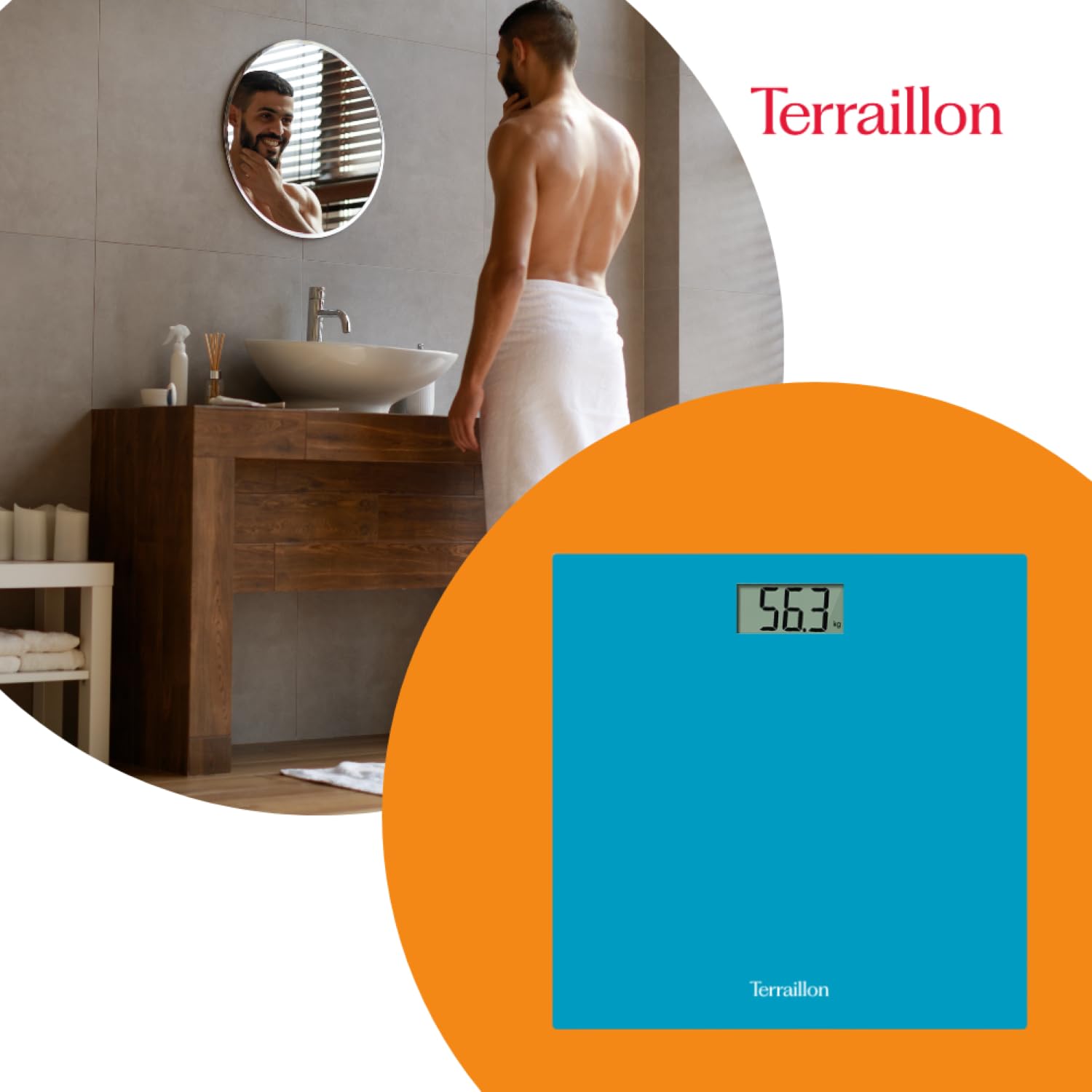 TERRAILLON - Báscula de baño electrónica - Ultraplana, Encendido/Apagado automático, Gran pantalla LCD, 150kg - TX1500, Azul