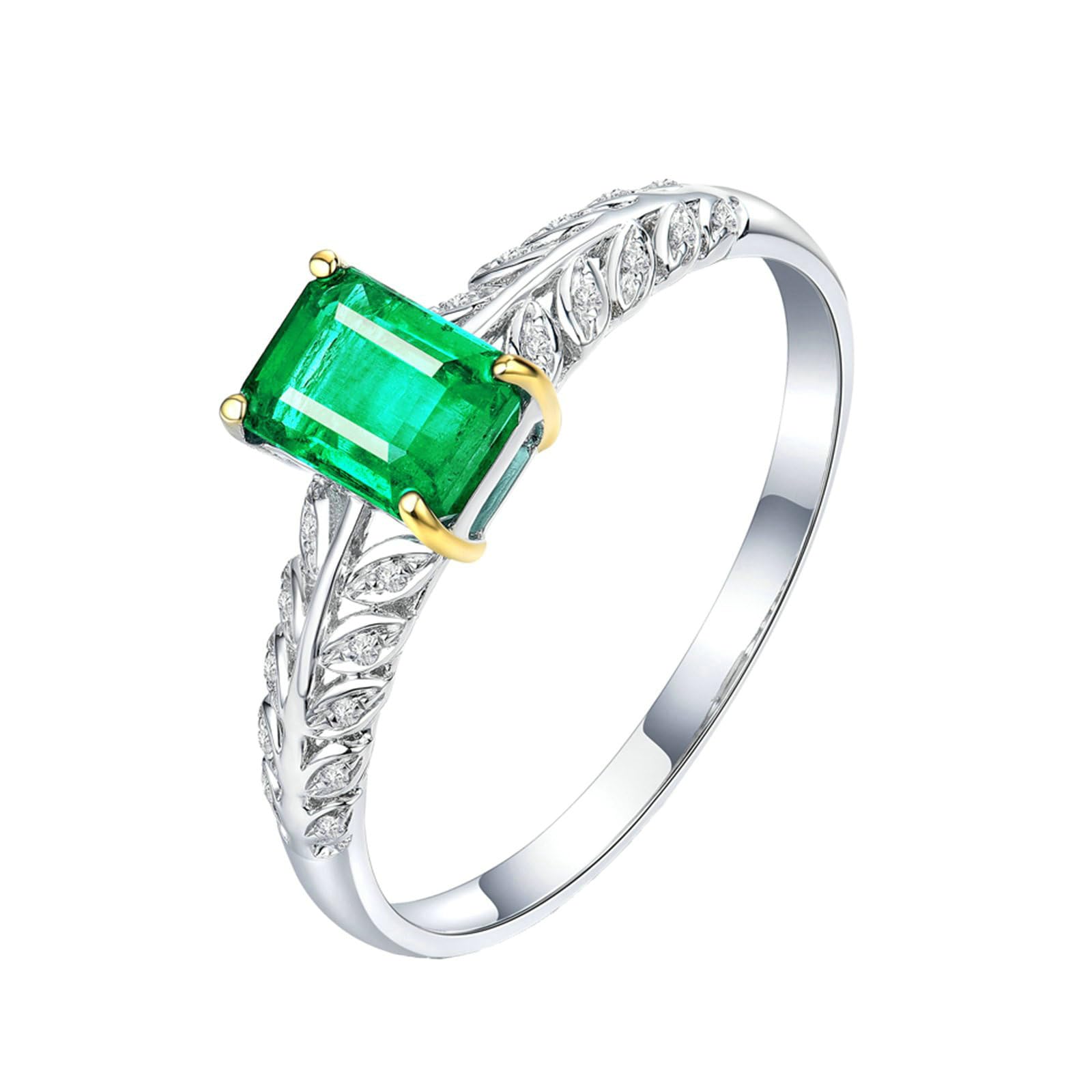 Anillo de boda para mujer de platino, talla 1/2-V 1/2, anillos de compromiso con hojas de 4 garras con esmeralda de 1 ct y moissanita