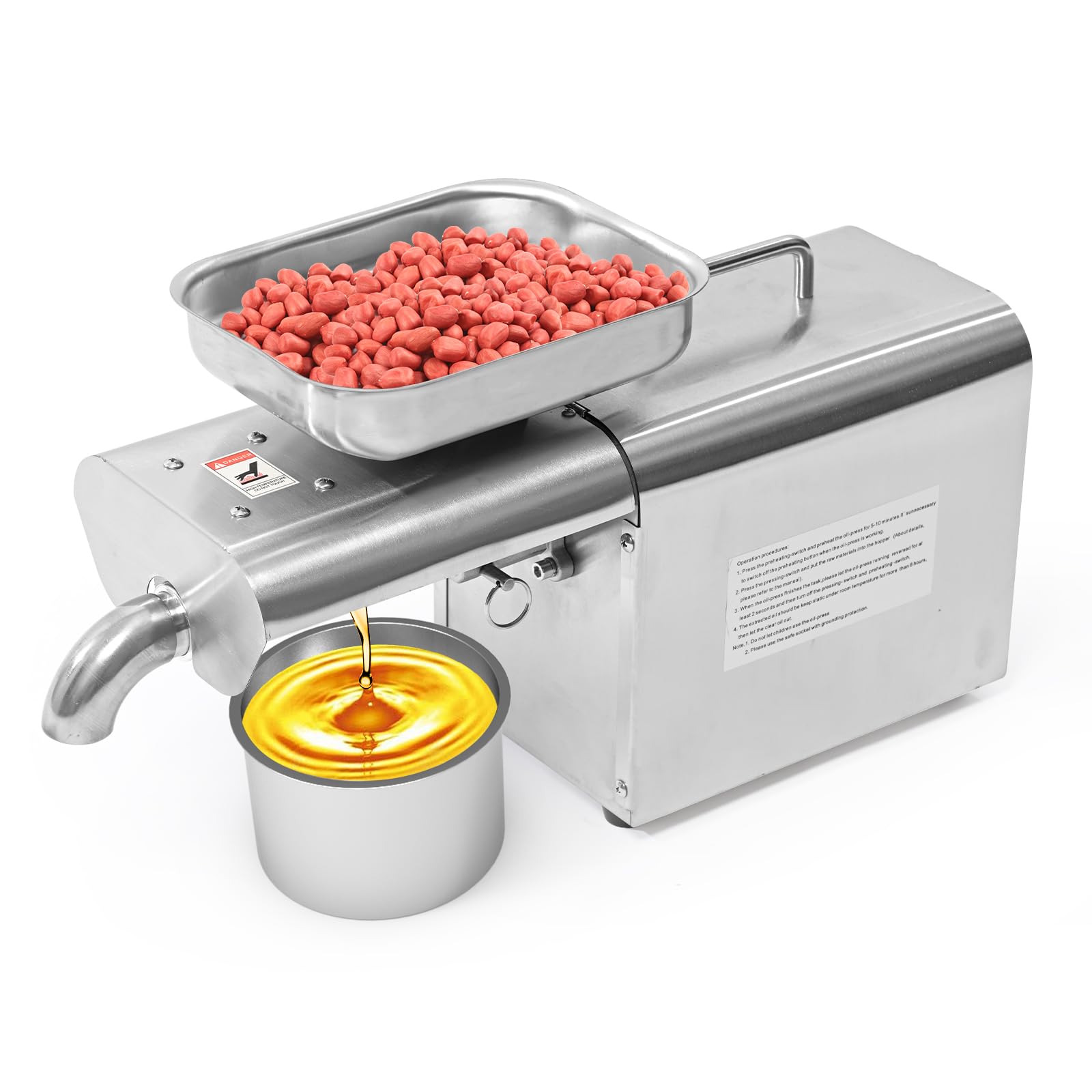 EKVILI Household Oil Press Machine, Foolproof Oil Press for Kitchen Use, Automatic Oil Extractor for Pressing Peanut, Sesame Seeds, Walnut, Almond, Pumpkin, Rapeseed and Many