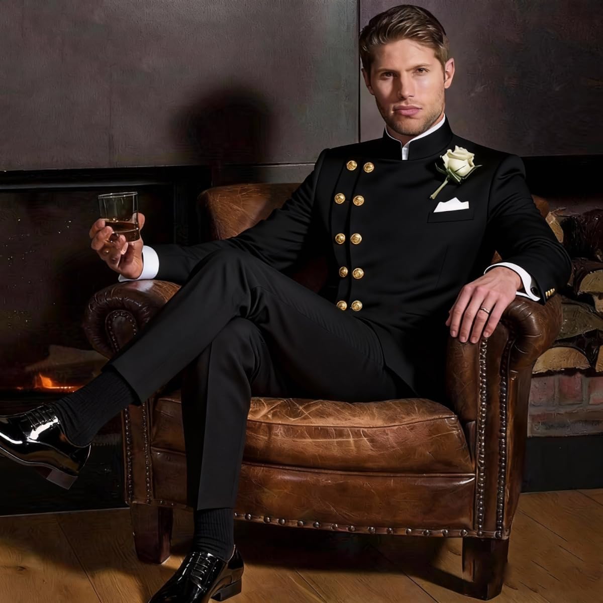 2 Piece Slim Fit Mens Suit Chinese Tunic Suits Stand Collar Tuxedo for Men Wedding Prom Blazer Pant Set - Image 2