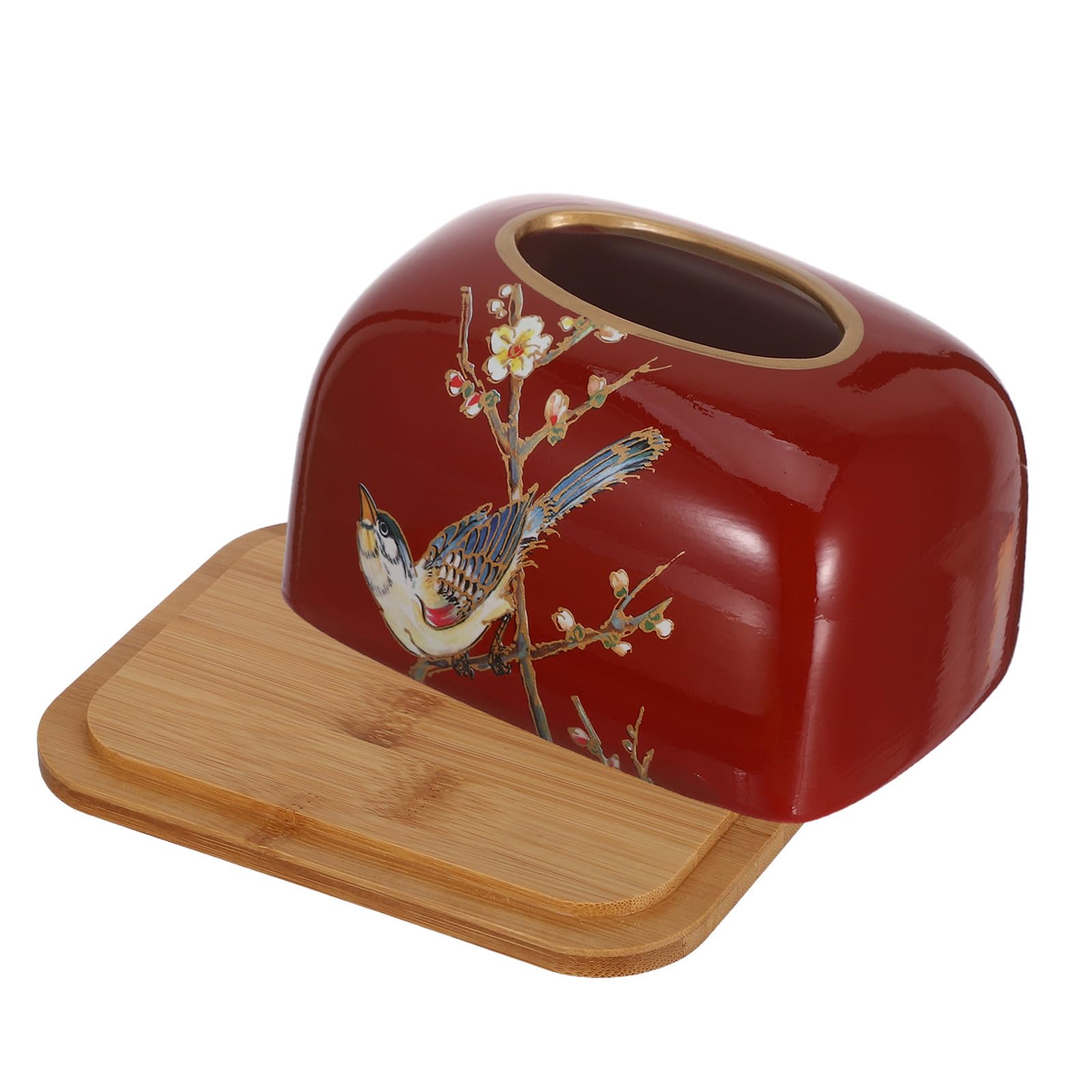 Porta Fazzoletti in Ceramica con Coperchio, Rosso Scatola per Fazzoletti Rettangolare, Motivo Magpie, per Tavolo da Pranzo e Cucina