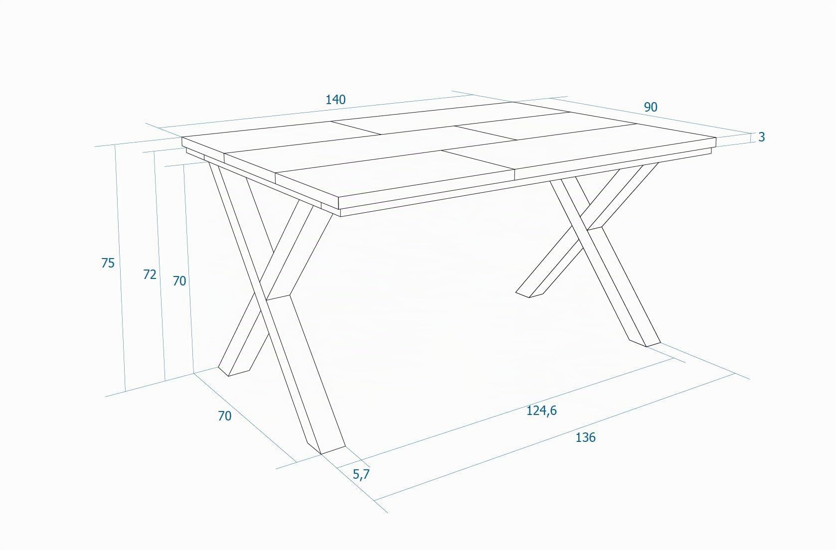 Skraut Home | Mesa Comedor | Mesa Fija Cocina y Salón | 140x90x74 cm | para 6 comensales | Muebles Comedor | Estilo Industrial | Roble