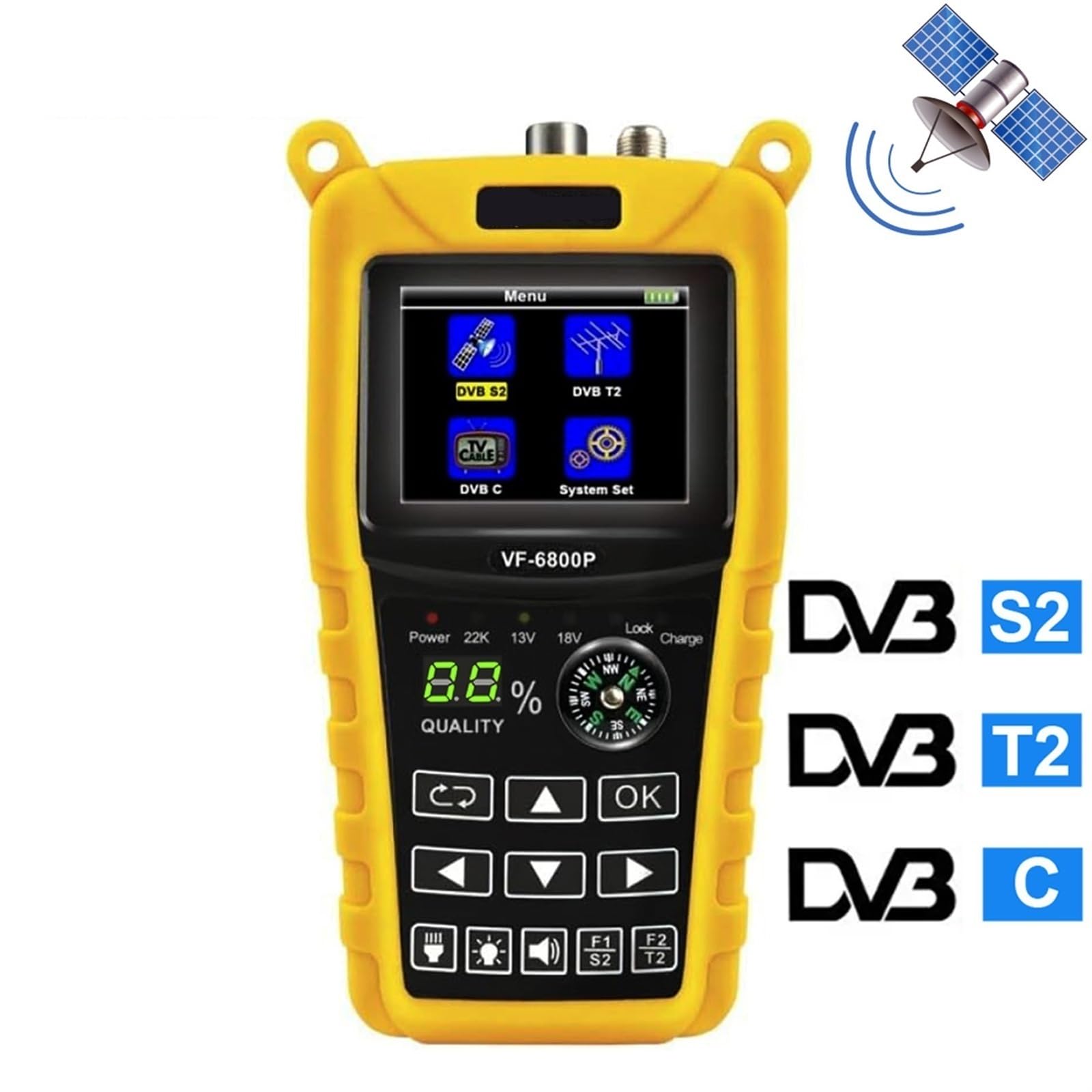 Buscador De Satélite Compatible con DVB-T2/DVB S2/DVB C, Medidor, Receptor TV, Sintonizador DVB T2, Digital HD DeteccióN Precisa
