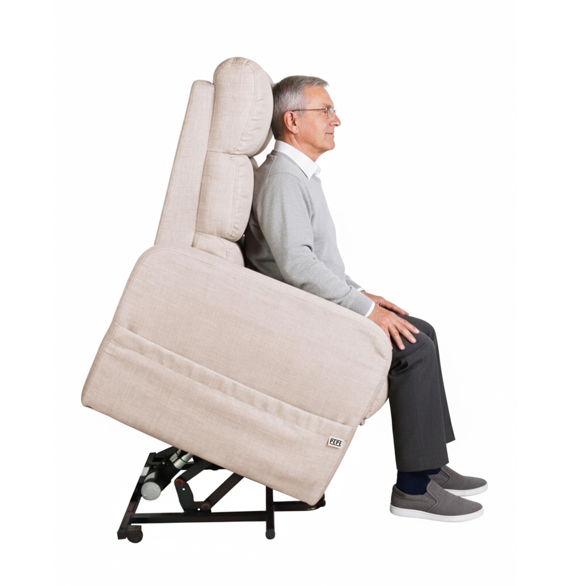 PEPE Mobility Fernsehsessel mit Aufstehhilfe Elektrisch, Relaxsessel mit Liegefunktion, Seniorensessel für Wohnzimmer, TV Sessel Leinengewebe, Liftsessel bis 130 kg belastbar, Beige