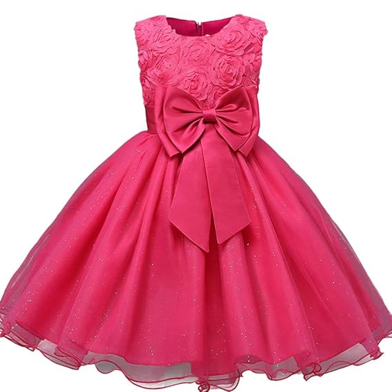 ANVI JEWELLERS Collections Girls Birthday Dress Gown (AIJS_999, Rose, 6-7 Years)