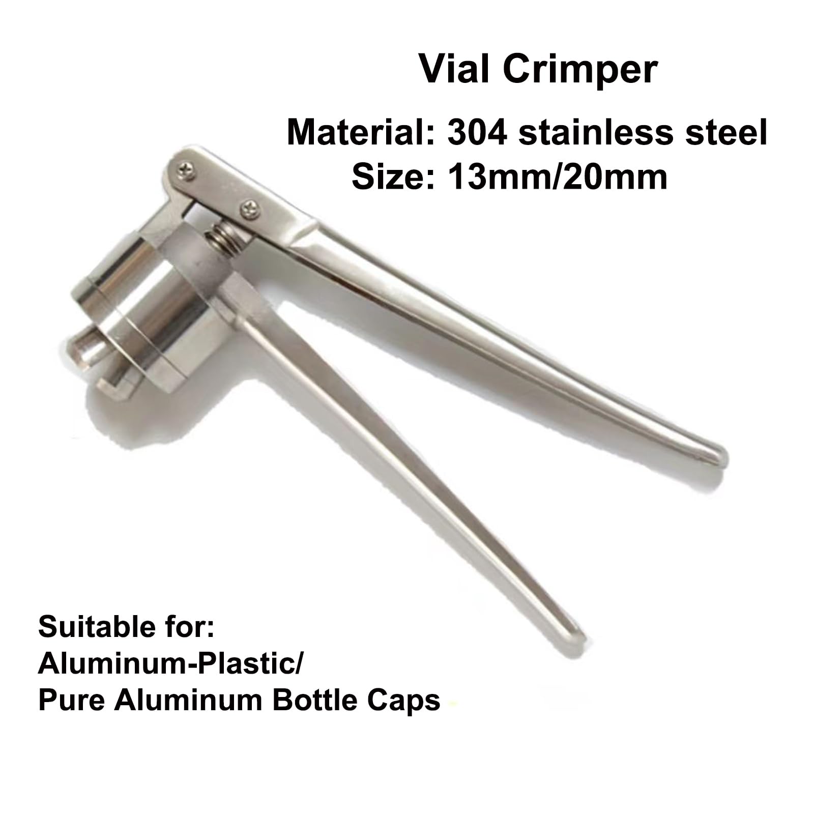 Alicates manuales de prensaestopas, crimpadora de viales de mano, acero inoxidable, adecuados para tapas de aluminio y plástico de 13 mm/20 mm, ideal para proyectos de tapado de bricolaje