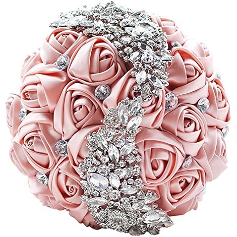 S-ssoy Handmade Crystal Diamond Pearl Rhinestone Hold Flowers Silk Rose Wedding Bridal Bouquet Cover