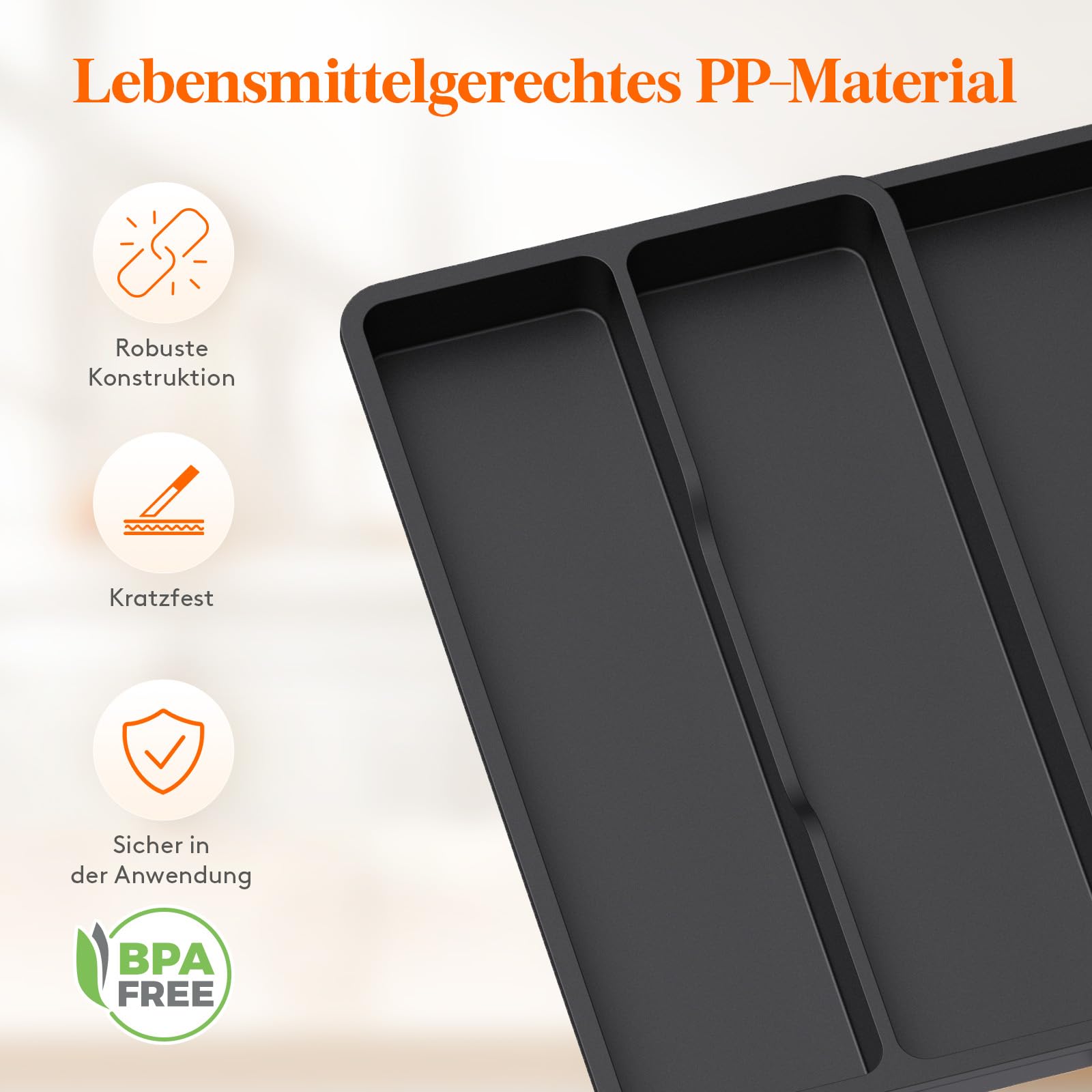 Lifewit Besteckkasten für Schubladen, Küchenutensilienhalter erweiterbar auf 36,5 cm, Schmale Schubladen Organizer Küche Tiefe 40 cm, Kunststoff Utensilienständer für Spatel/Messer/Löffel, Schwarz