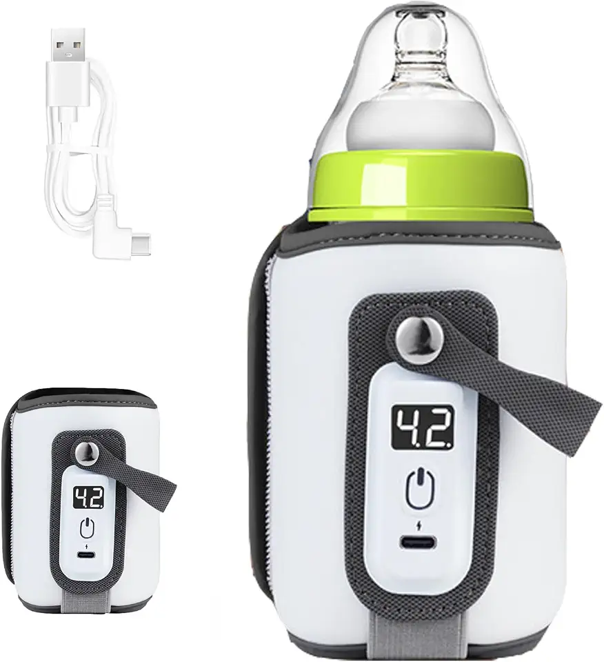 Portable Bottle Warmer Rapid Heating Lasting Insulation Accurate Temperature Control Warmer Smart LED Display Baby Milk Warmer for All Bottles USB Bottle Warmer Suitable for Outing and Home (Blue)