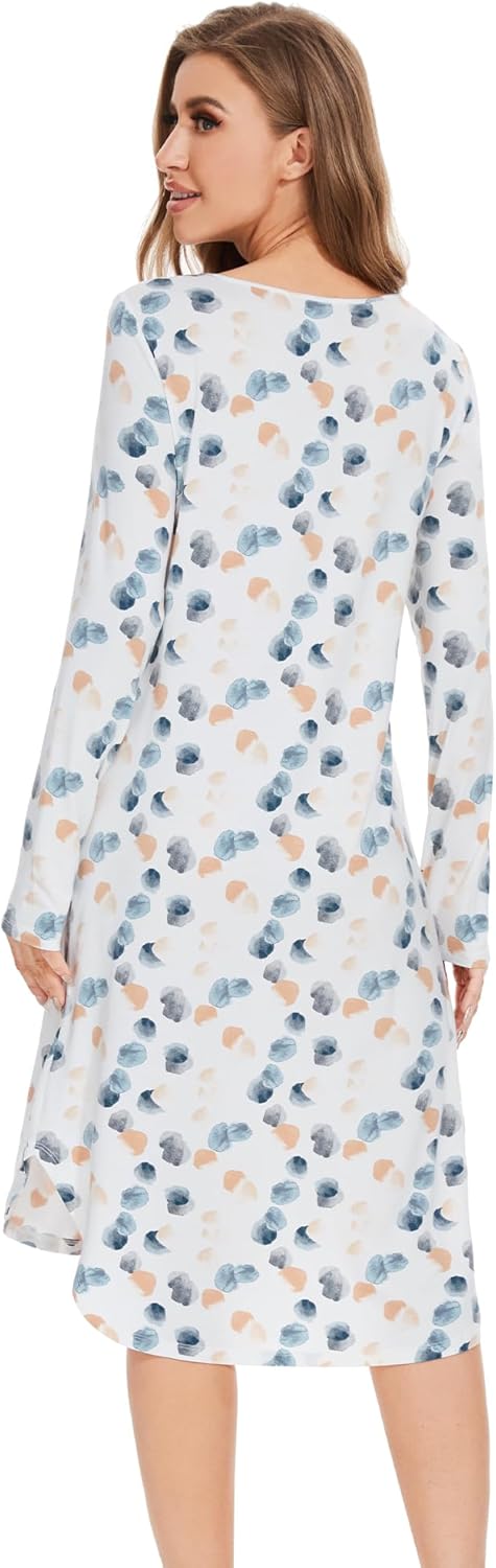 WiWi Bamboo Viscose Nightgowns for Women Soft Long Sleeve Sleep Shirt Nightshirts Cooling Pajamas Sleepwear S-4X - Image 2