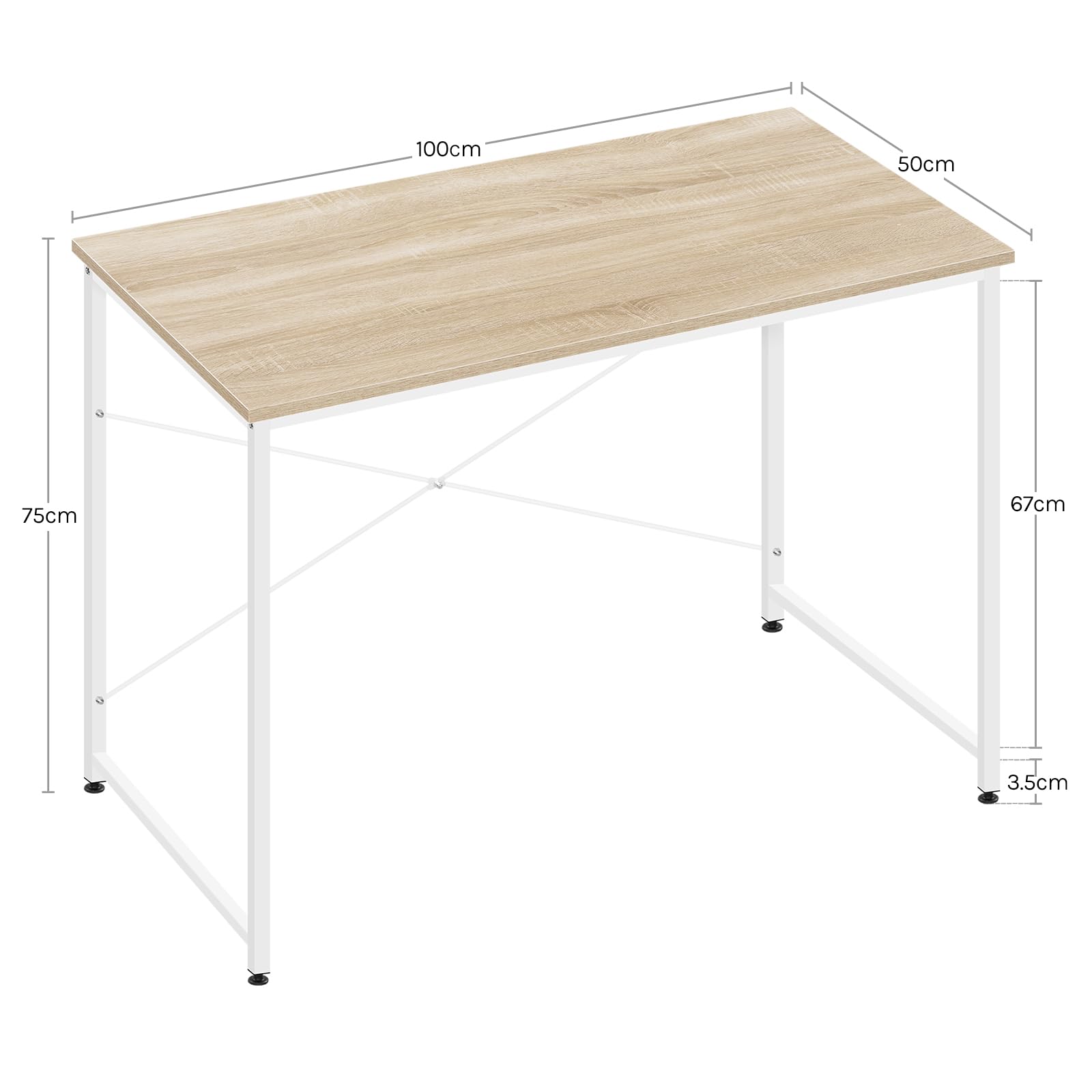 WOLTU Scrivania per Computer Piccola, 100x50 cm, Struttura in Metallo, Salvaspazio, per Ufficio Casa Studio Camera da Letto, in Materiale a Base di Legno, Rovere Chiaro