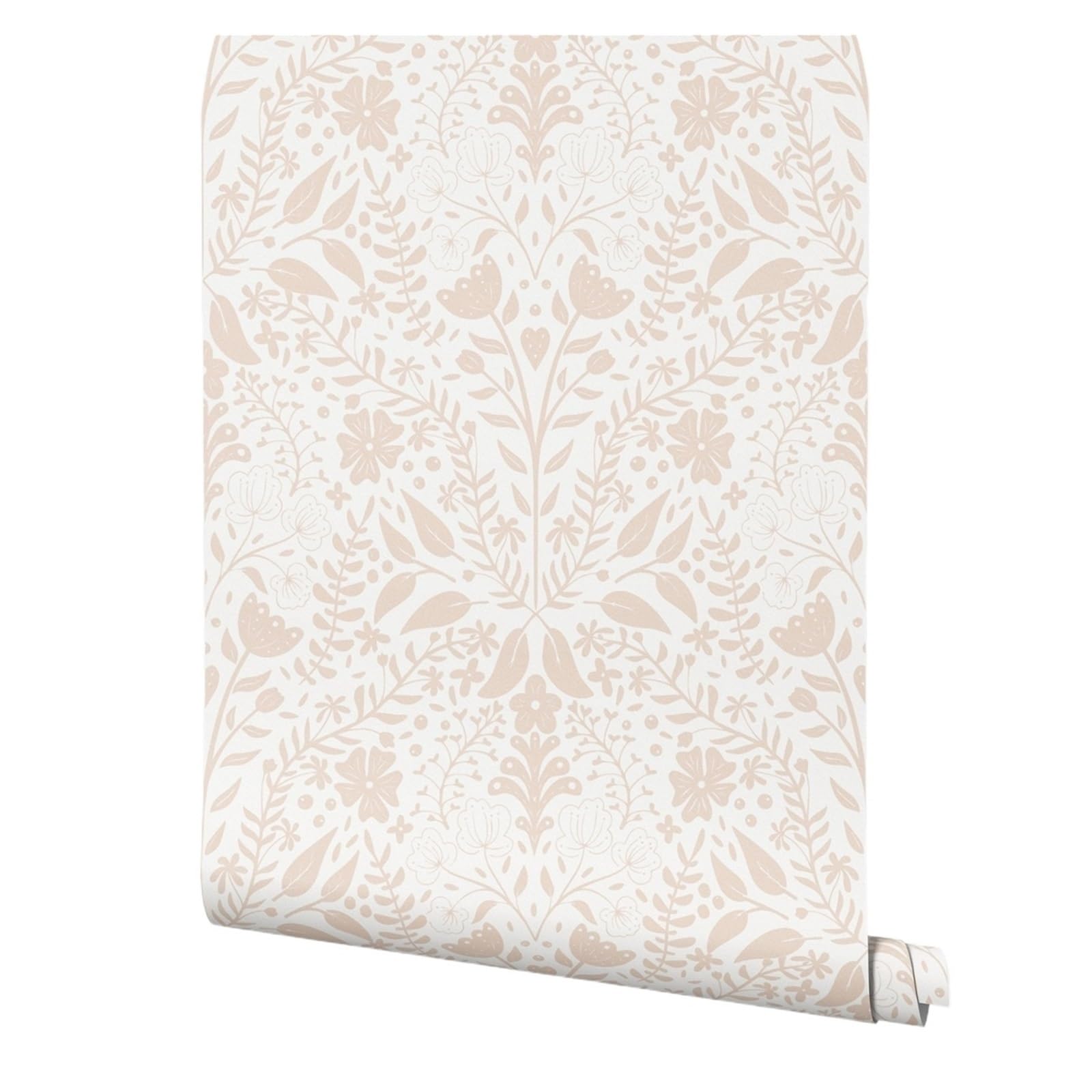 RYQZHHY Floral Peel Stick Wallpaper Beige Damask Bloom Self Adhesive Wrap Household Furnishing Wall Visual Layout(Peel and Stick,50cmx600cm)