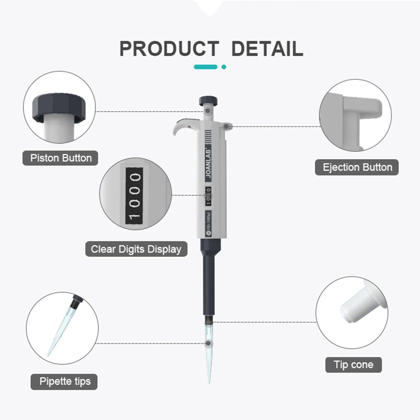 Elektronarzędzia 0,1 μl-10 ml mikropipeta - wysoka precyzja/bez pozostałości jednokanałowa pipeta ręczna - W/końcówki do pipet + narzędzie wielofunkcyjne do laboratoriów medycyny biologii 0,1~2,5μl