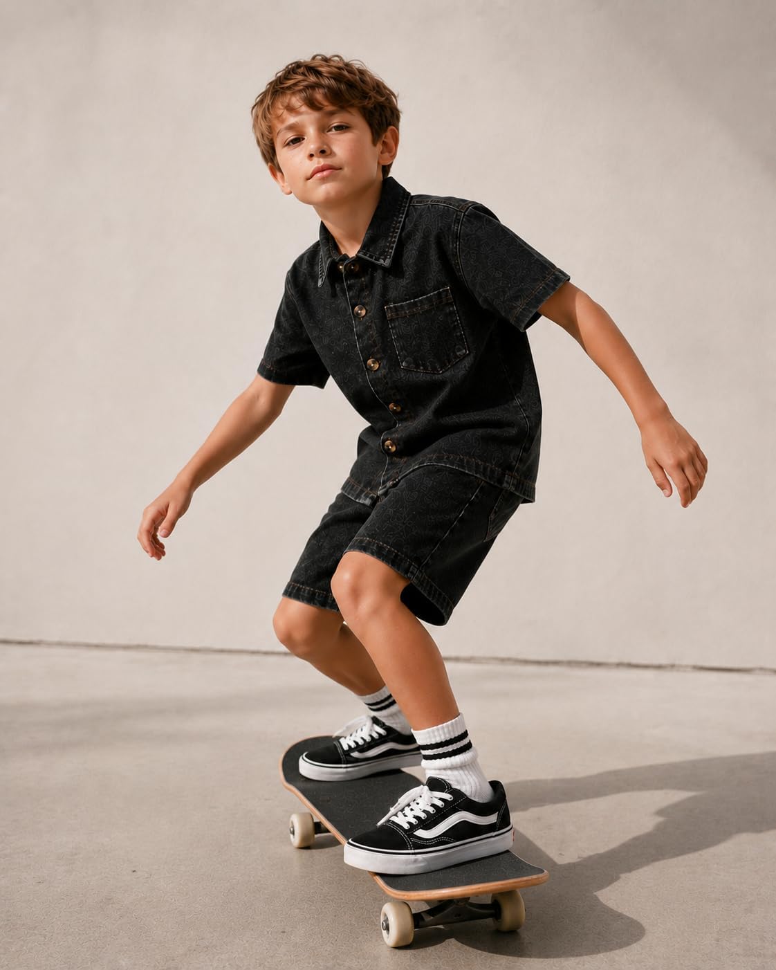 Cakaner Toddler Boy Clothes 2 Piece Short Sleeve Button Down Shirt and Shorts Denim Outfit Set Kids Summer Clothes Size 4-8