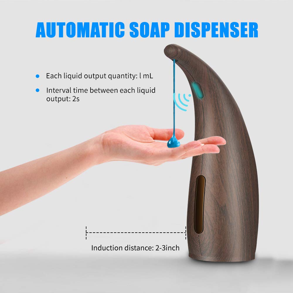 TFixol Dispenser automatico di sapone da 300 ml, dispenser per sapone a mano, dispenser per sapone liquido, lozioni, shampoo, dispenser automatico per bagno e cucina, marrone scuro