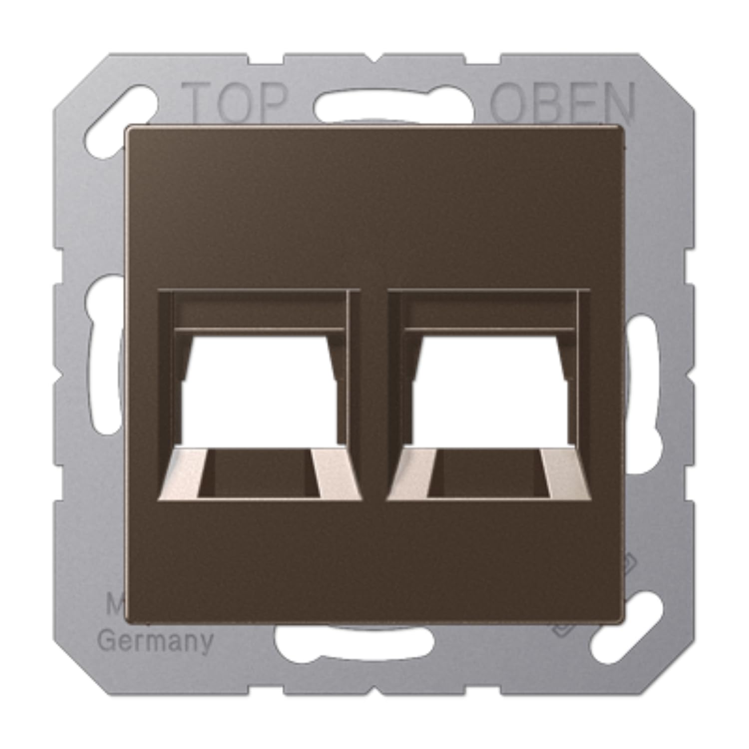 Plaque modulaire Jack-Rad JUNG au design épuré avec 2 prises A mokka