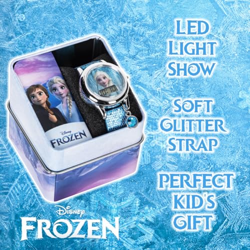 Disney Frozen 2 Elsa & Anna Kids Digital Watch with Glitter Strap and Stone Charm, Interactive LED Light Show, Soft Glitter Strap, Perfect for Young Frozen Fans, Easy-to-Read LCD Display3