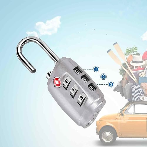 Miniatura 3 de Cerraduras de equipaje aprobadas por la TSA, cerradura de viaje de combinación resistente, candados de 3 dígitos reiniciables impermeables de