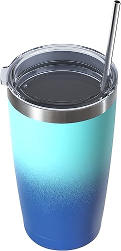 MUCHENGHY Vaso de acero inoxidable de 20 onzas con tapa y pajilla, doble pared aislada al vacío, taza térmica con recubrimiento en polvo para