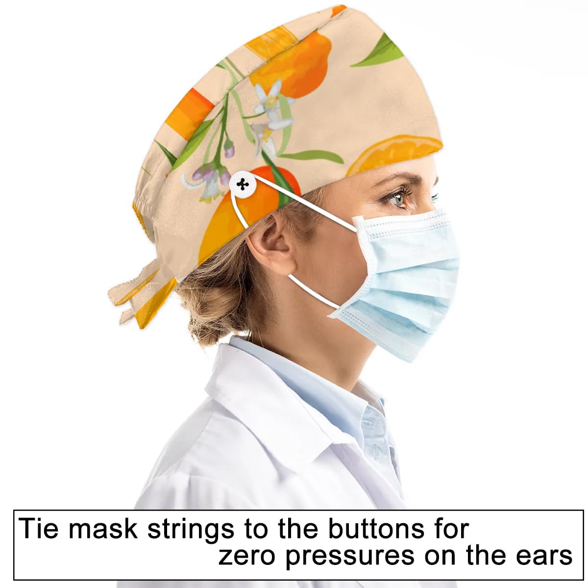 Mularoka Fresh Watercolor Lemons Working Caps with Button Sweatband Comfortable Adjustable Bouffant Hats Work Hat for Women Men