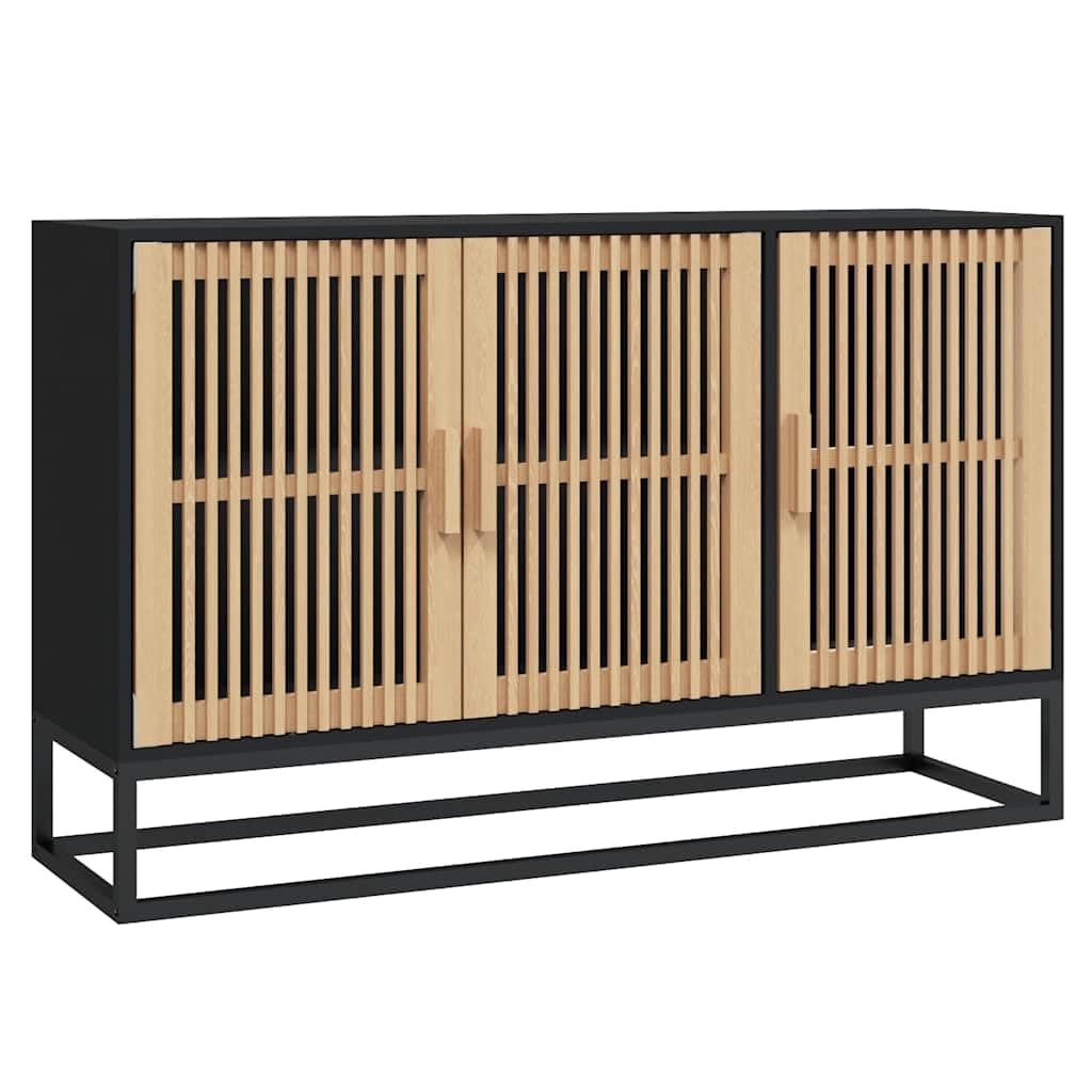 Aparador negro de 105x30x65 cm con 3 puertas y patas de metal para salón