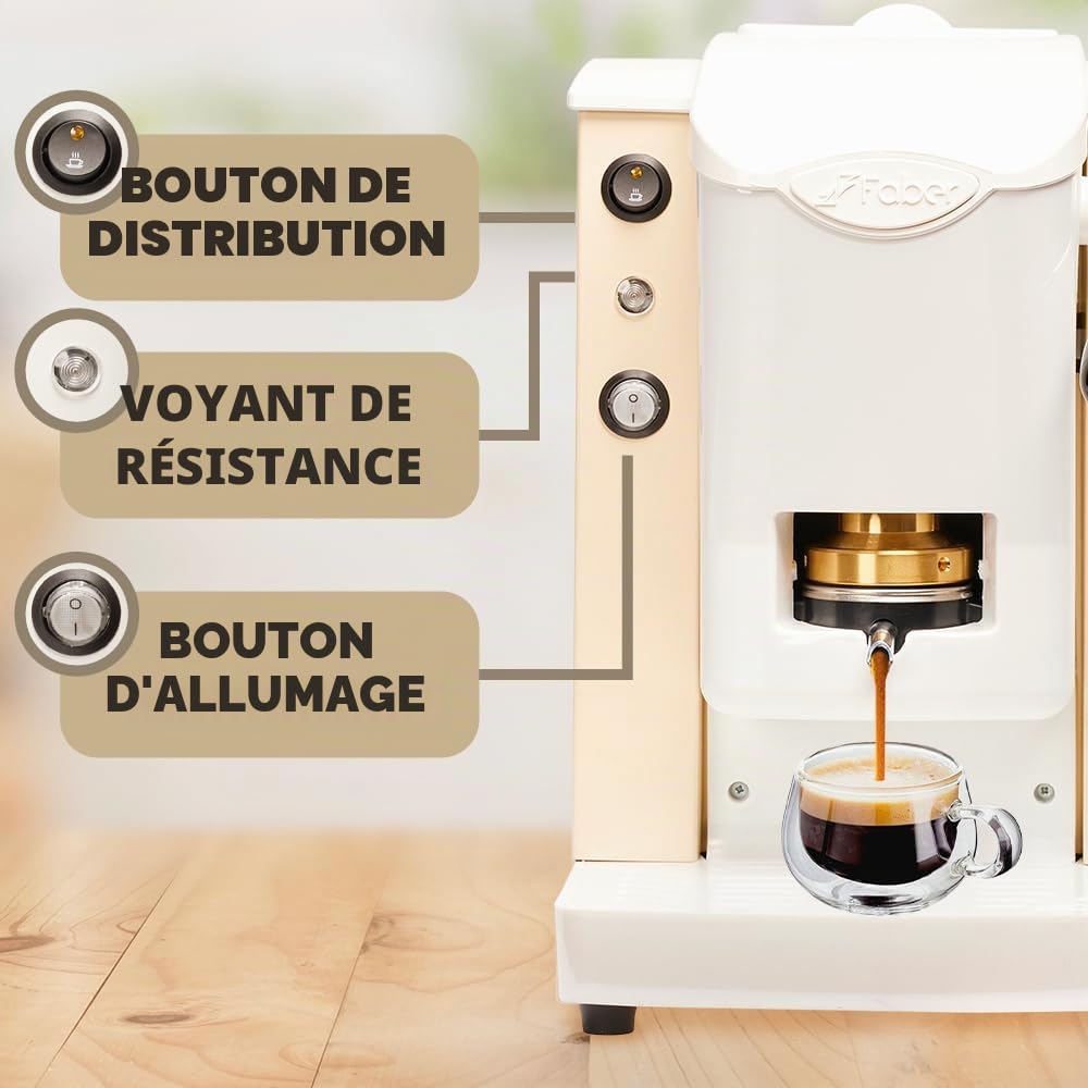 FABER COFFEE MACHINES | Modèle de fente Plast | Machine à café à dosettes ese 44mm | Couleur ivoire plastique Blanc | Pressacialda en laiton