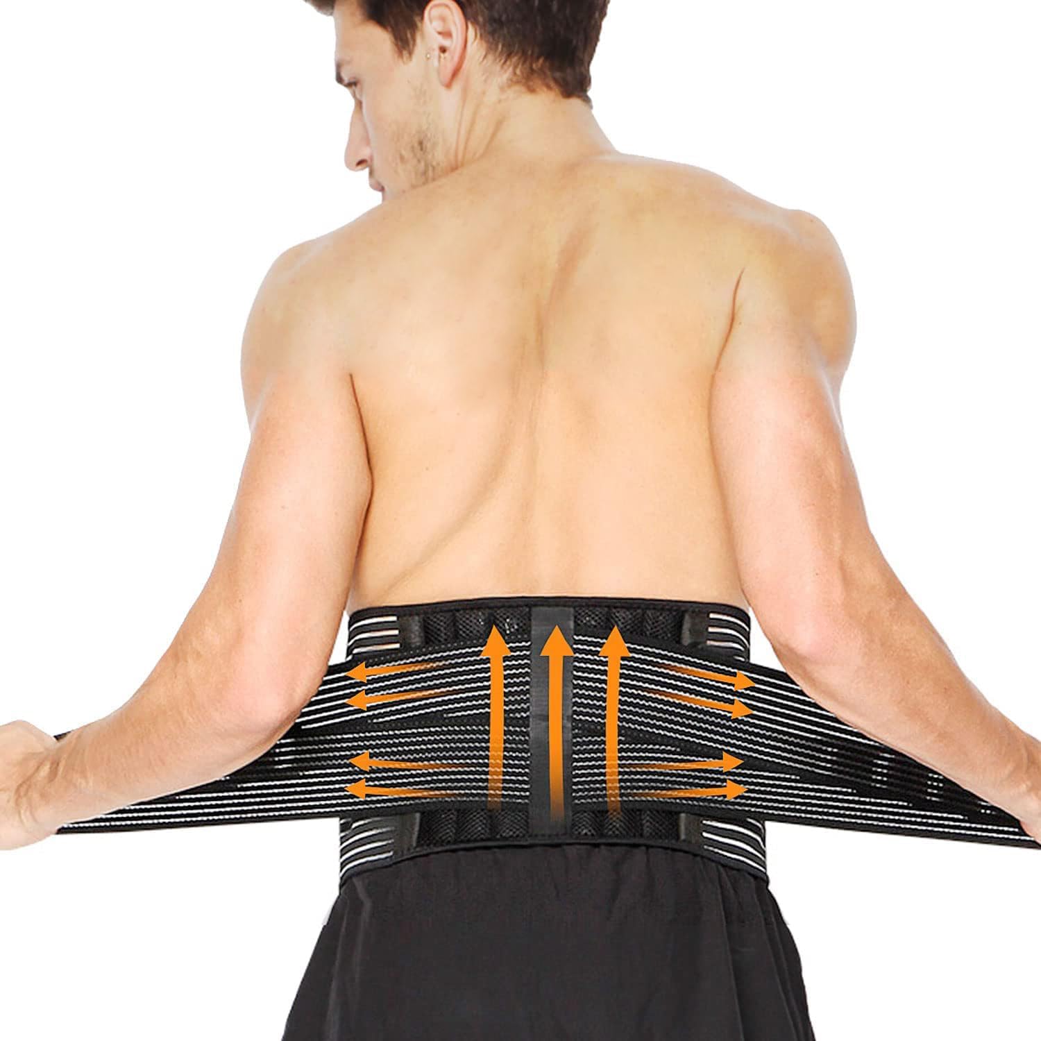 Faja Lumbar para Hombre y Mujer - Cinturón Lumbar con Con 6 Varillas de Soporte con Resortes, Correas de Ajuste Doble y Tejido Transpirable para Trabajo, Deportiva y Comodidad Diaria (L: 96-121 cm)