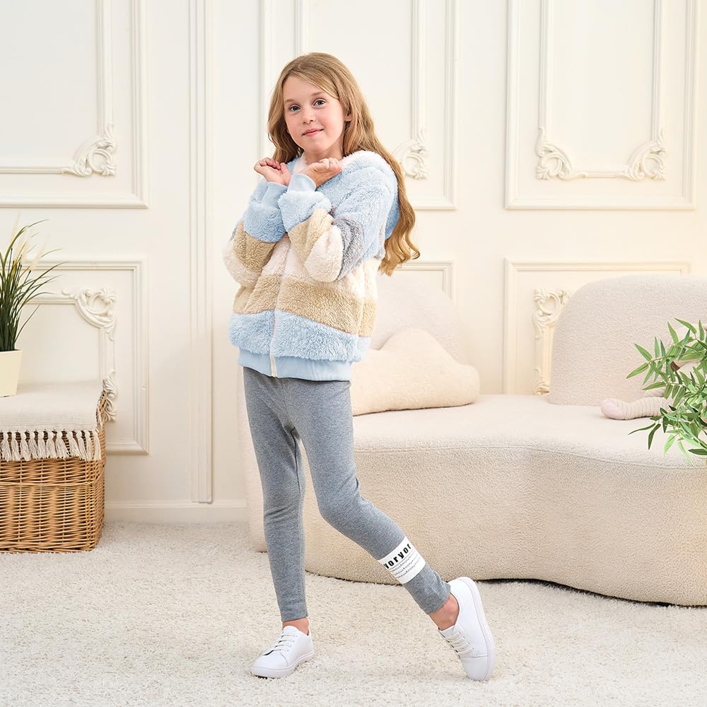Girls Fleece Jacket Kids Soft Fuzzy Zip up Hoodie Fall Winter Sherpa Contrast color Pullover Sweatshirt 3-12 Years - Image 5