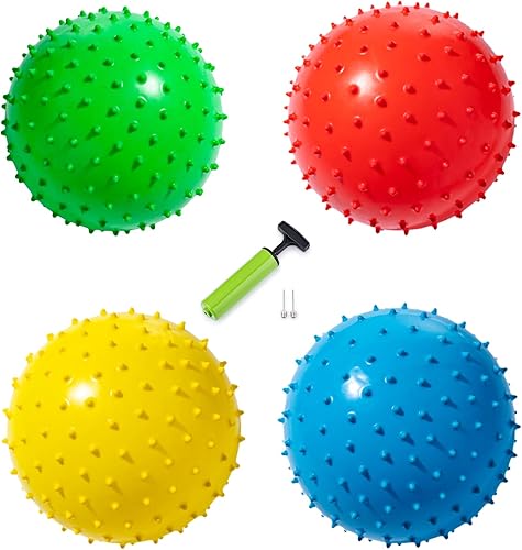 New Bounce Knobby - Juego de 4 bolas inflables sensoriales con bomba de 8.5 pulgadas para niños, juguetes texturizados para niños, terapia, juegos
