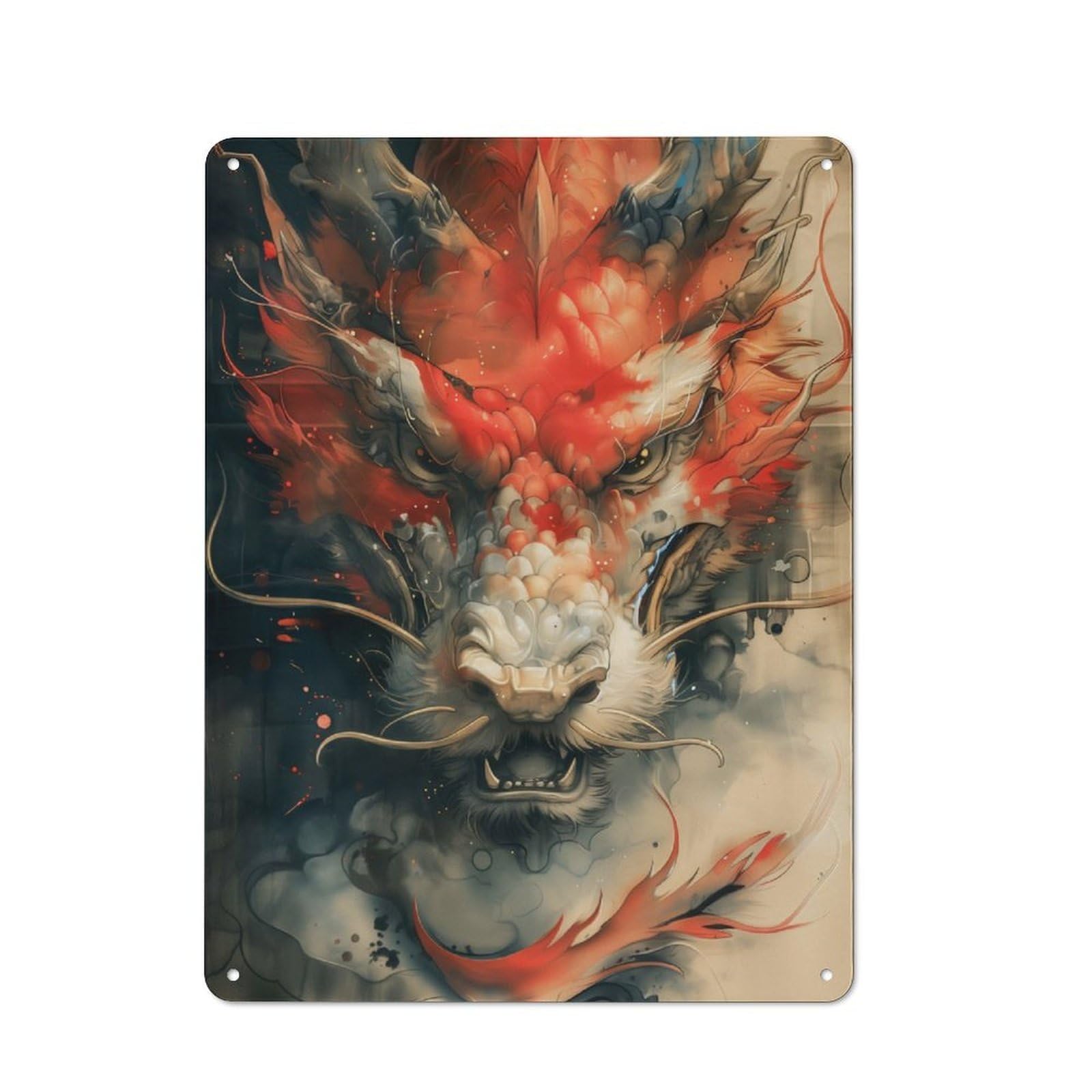 Junmoney Vintage Japanese Dragon Retro Tin Wall Plaque 40X30cm For Dining Room Or Kitchen, For Home Decor Collectors
