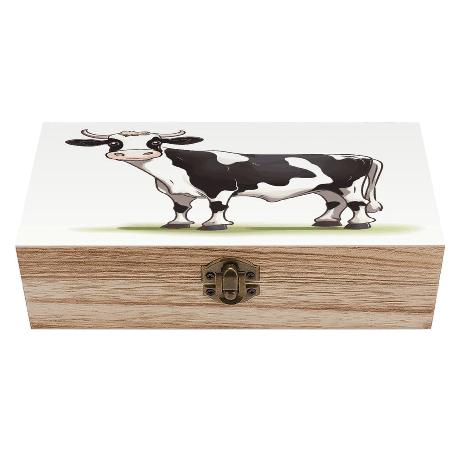 asbwuo Dairy Cow Wood Keepsake Box Wooden Box with Hinged Lid