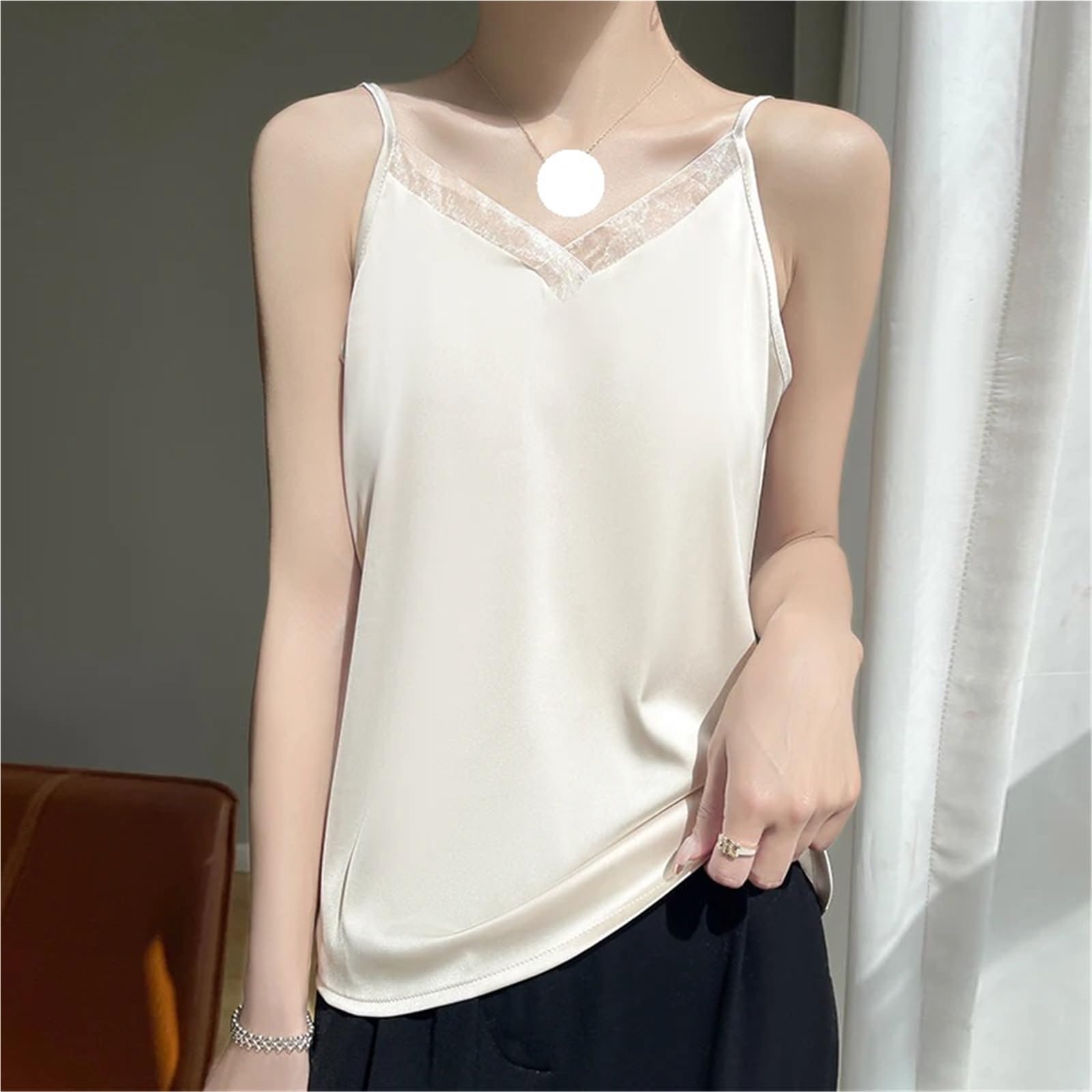 Camisola SóLida BáSica Chaleco de Verano for Mujer, satén y Seda, con Tirantes Encaje, sin Mangas para Niña Camisola