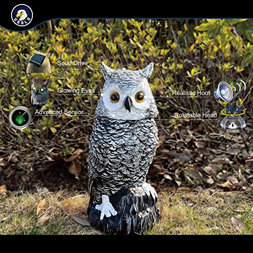 Ugold Solar Powered Snow Owl With Glowing Eyes, Rotatable Head, Realistic Hoots, Detection And Silent Mode, Garden Sculpture, Decoration For Home, Garden, Patio And Lawn #TOP1