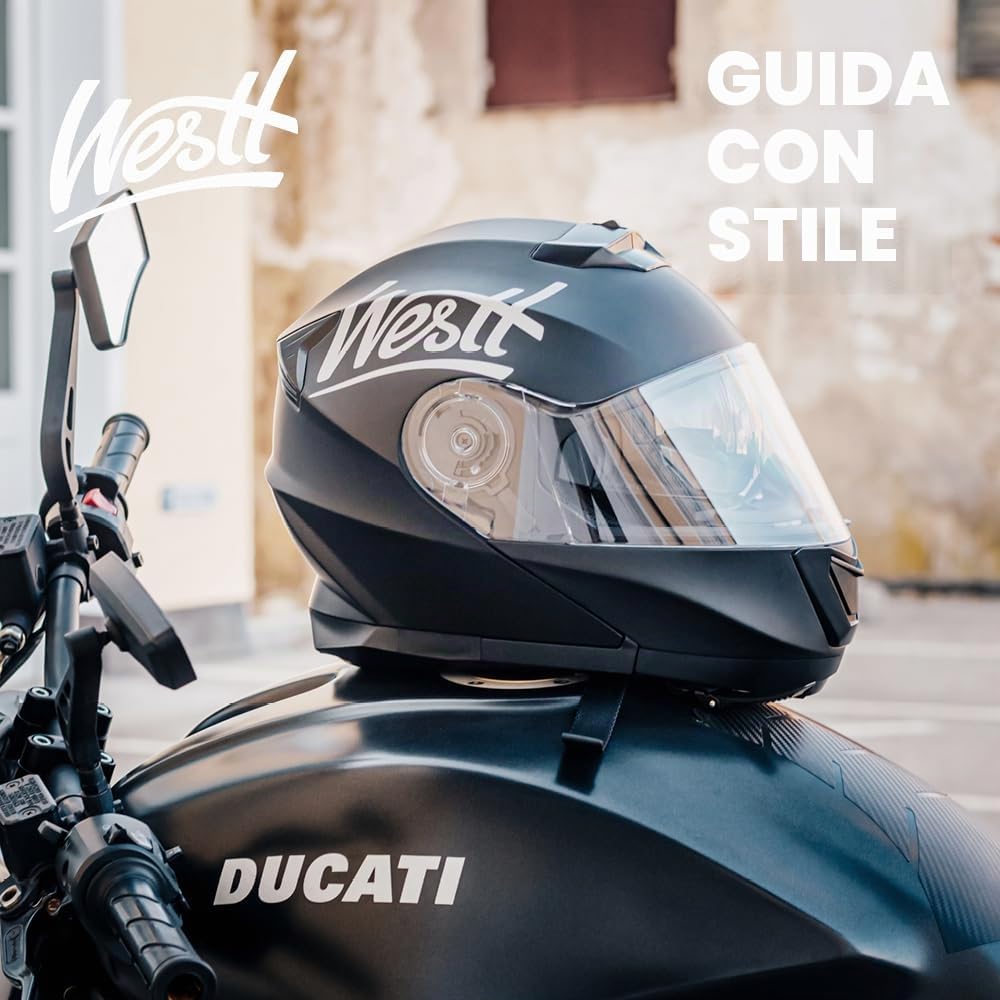 Westt Casco Moto Modulare - ECE 22.06 Casco Integrale Moto, Apribili Casco Modulare, Doppia Visiera Casco Integrale Vintage per Uomo Donna Scooter Adulto