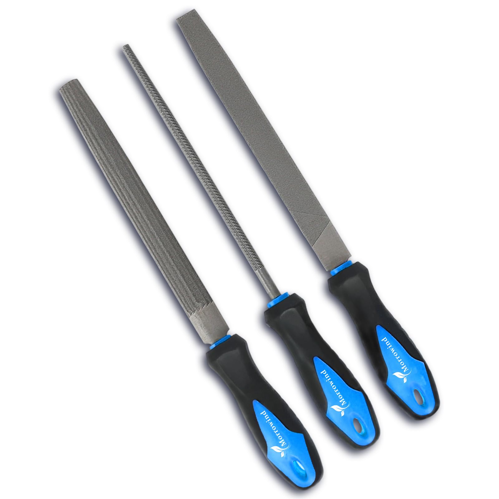 MORROWIND 3 Pcs Metal File Set, 8-Inch Carbon Steel Files with Flat, Half-Round, and Round Shapes, Heavy-Duty Hand Tools for Metal, Wood, Plastic and More, Blue