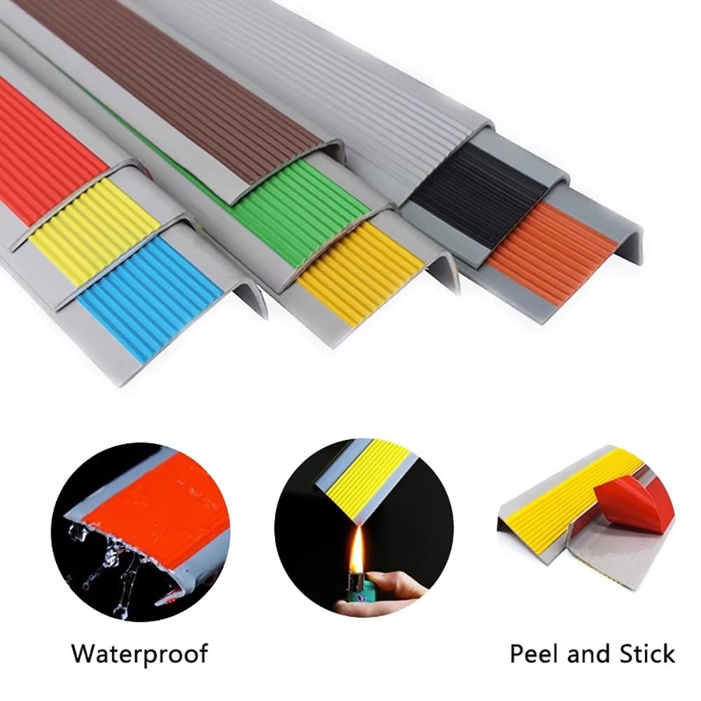 Perfil de protección para borde de escalón autoadhesivo de PVC de 100/120 cm, perfil de vinilo para escalera, tiras de goma antideslizantes para interiores y exteriores(Yellow,150cm/59 In)