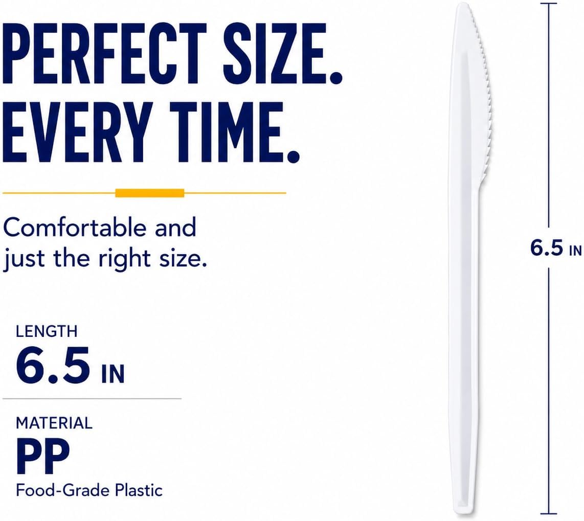 BluShine 600 Pack White Plastic Knives | Disposable Knives Bulk for Catering, Offices and Restaurants, Plastic Utensils, Disposable Silverware, BPA Free Knife Set
