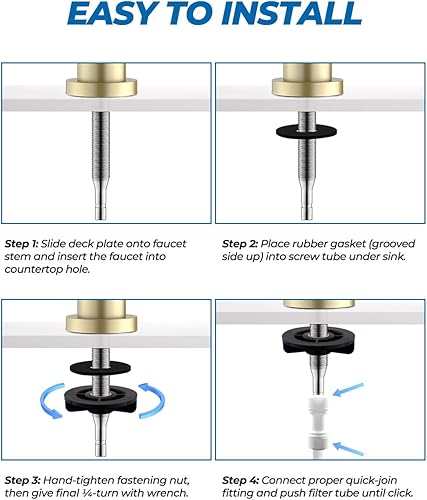 Miniatura 7 de WEWE Grifo de agua potable, grifo de filtro de agua de cocina sin plomo para ósmosis inversa o sistema de filtración de agua, grifo RO, dorado