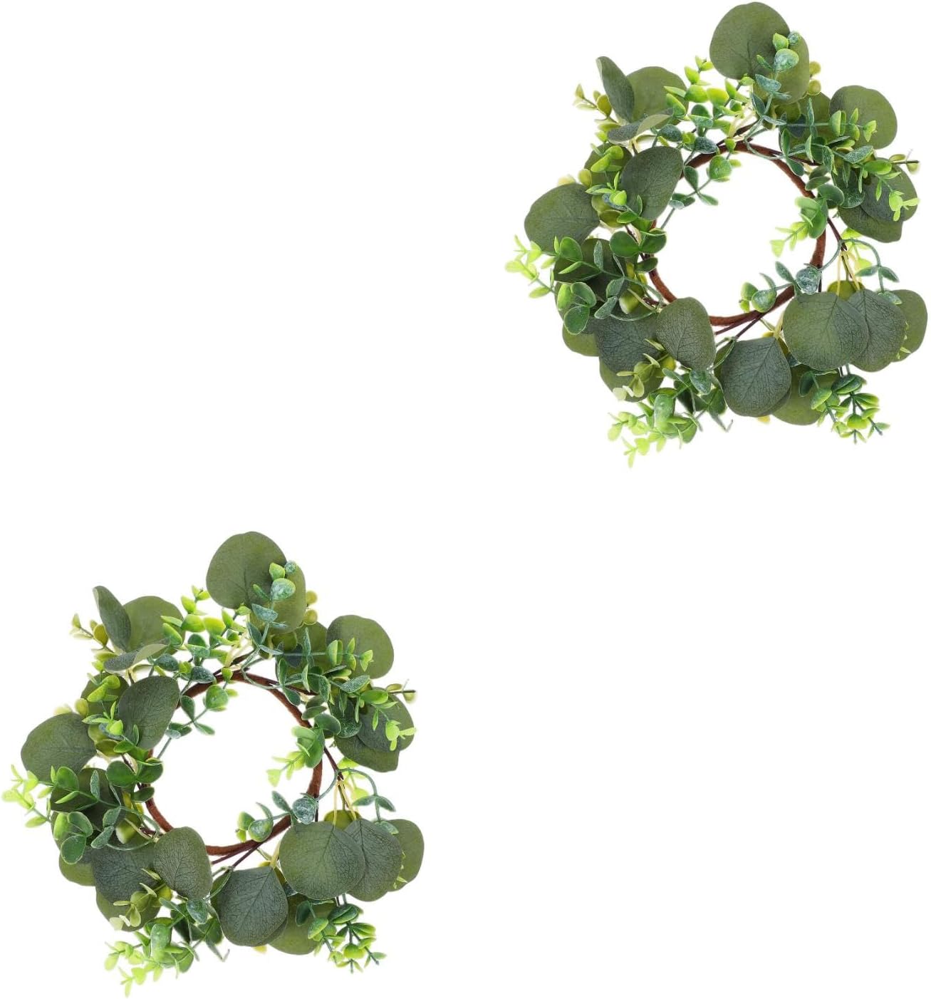 LUOZZY 2pcs Spring Artificial Flower Wreath 25cm Eucalyptus Leaf Candle Ring for Tabletop Party Home Door Decoration Boho Style Paper