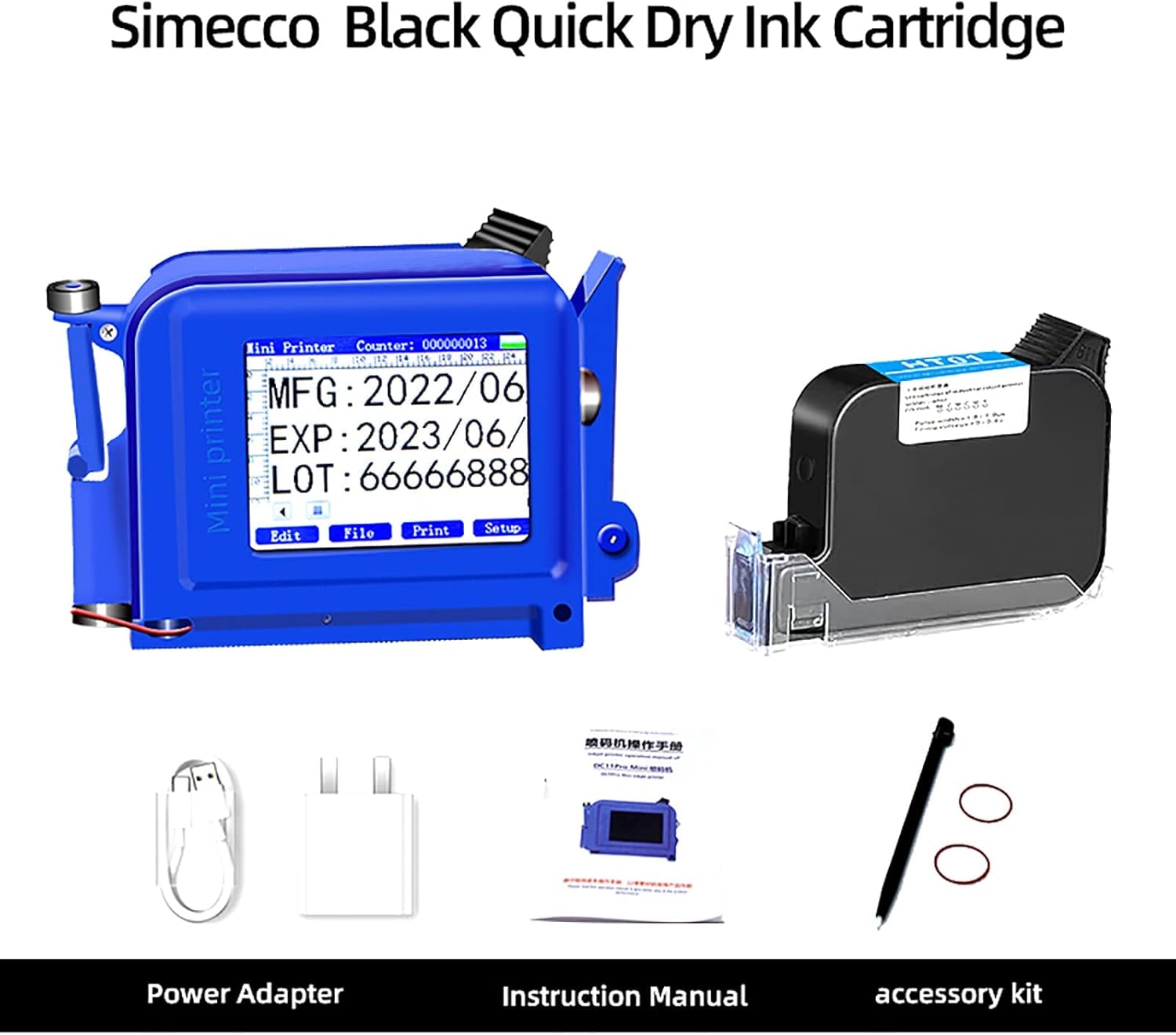 Portable Handheld Inkjet Printer Mini Label Coding Machine 12.7mm Mini Handheld Inkjet Printer Production Date Barcode Bottle Cap Logo Printing Permanent Ink