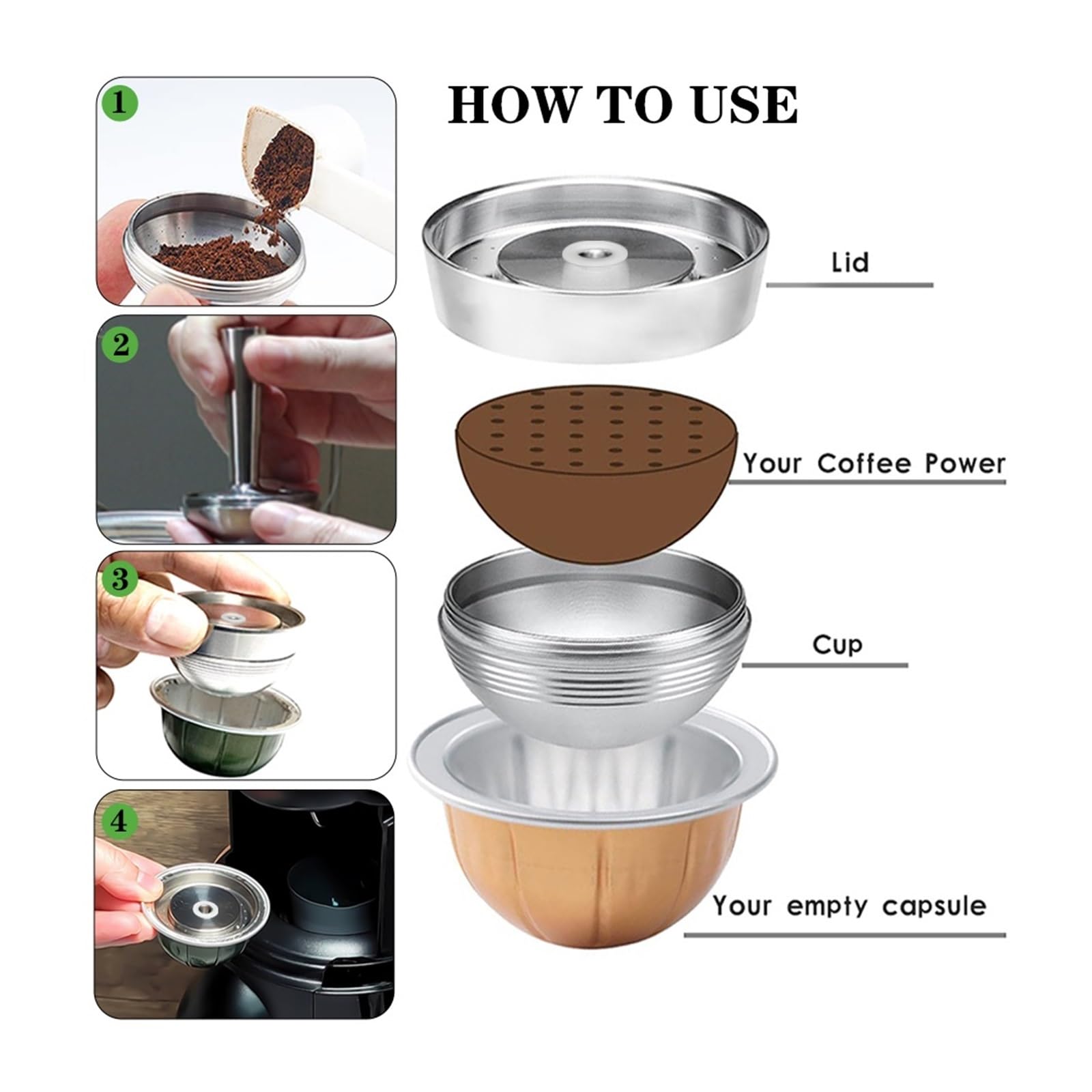 Capsule Di Caffè Riutilizzabili Da 80/150 Ml, Ricaricabili, Compatibili Con Nespresso, Capsule Vertuoline Da 230 Ml E 414 Ml(3pcs)