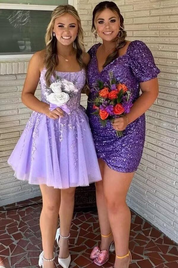 Lace Applique Tulle Homecoming Dresses for Teens 2025 Spaghetti Straps Short Prom Dress for Party3