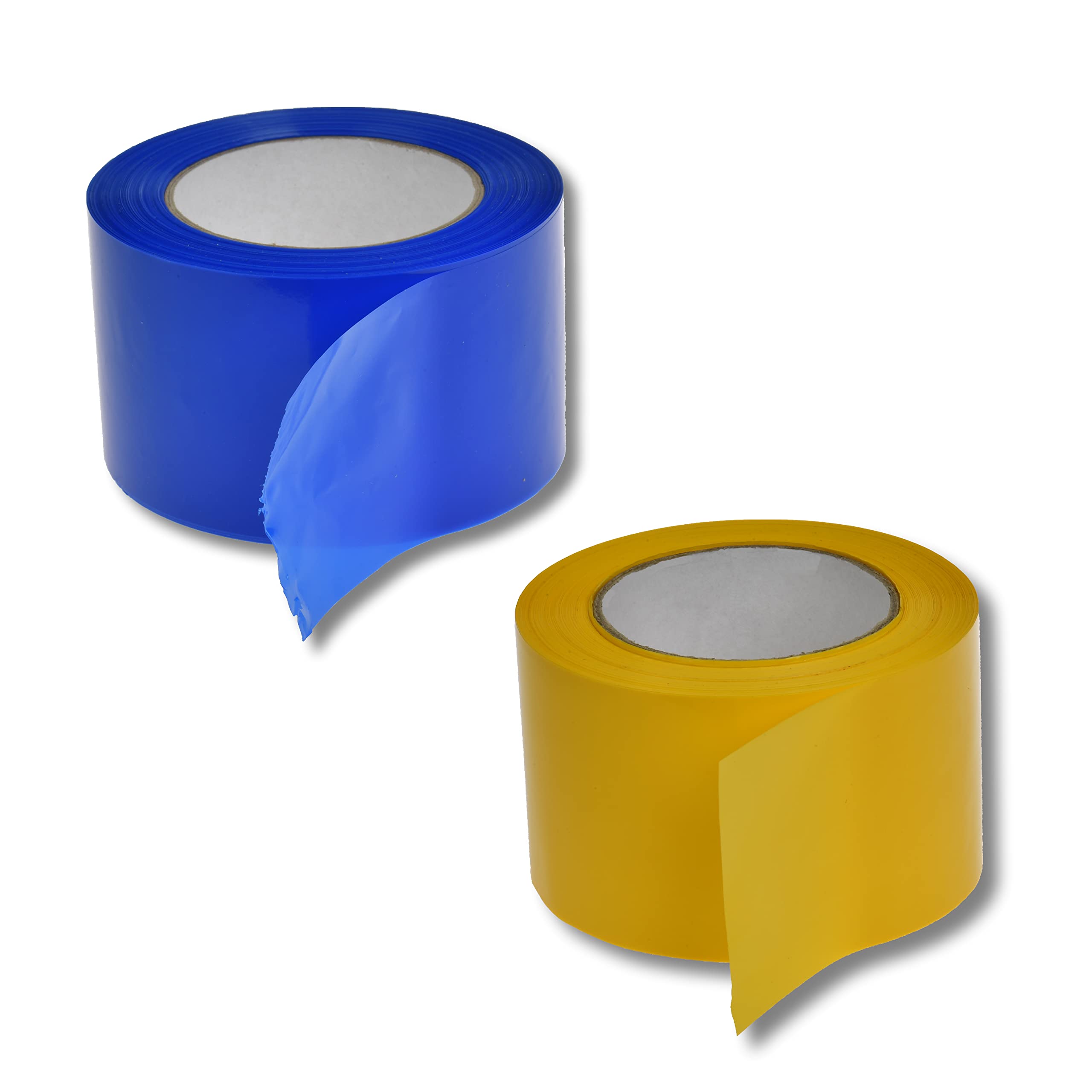 Ucranine - Juego de 2 rollos de cinta de seguridad (75 mm x 250 m, 60 μ fuerte), color azul y amarillo