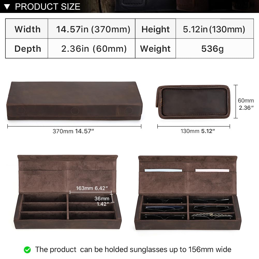 Contacts Caja de almacenamiento de gafas de cuero para hombres y mujeres, soporte para 2/4 lentes de sol, estuche de viaje, organizador de gafas con forro de microfibra y ranura para paño de limpieza