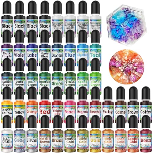 Alcohol Ink Set - 48 Bottles Vibrant Colors High Concentrated Alcohol-Based Ink Concentrated Epoxy Resin Paint Color Dye Great for Resin Petri Dish Coaster Painting Tumbler Cup Making(10ml Each)
