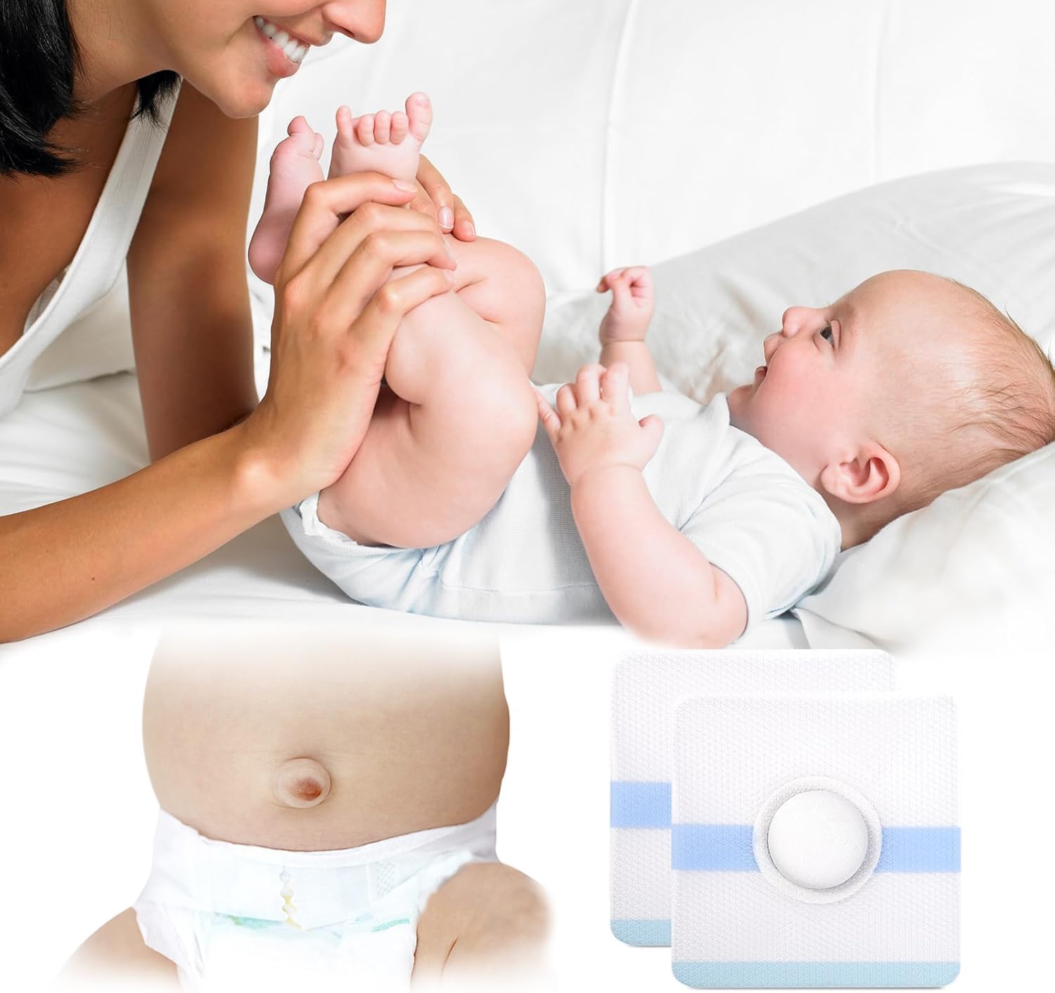 Baby Belly Navel Patches, Cotton Pads for Baby Belly Button, Baby Umbilical Hernia Patch, Newborn Navel Shaper Infant Essentials Must Haves (10 * 10CM 15PCS)