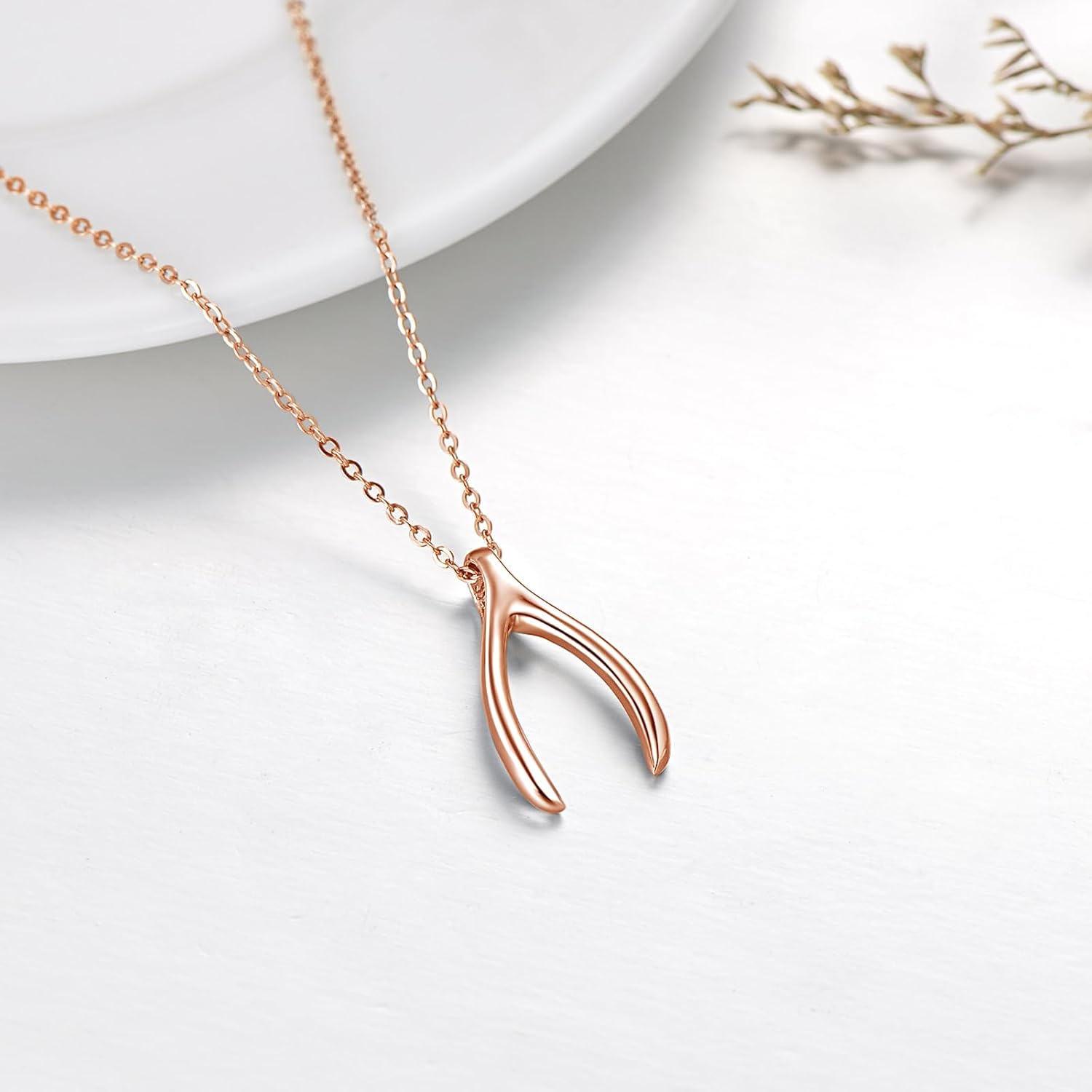 MEDWISE Silver/Gold/Rose Gold Wishbone Amulet Necklace for Women 925 Sterling Silver Classic Wishbone Pendant Necklace Wishbone Charm for Christmas Mothers Day Birthday Gifts