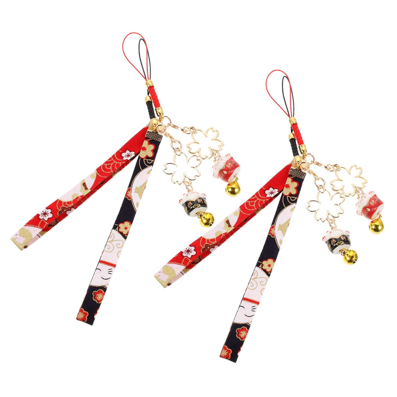 Gadpiparty 16piezas Colgantes De Gato Campana Para Teléfono Lanyards Decorativos De Japonesa Accesorios De Teléfono Móvil Para Buenas Negros y Rojos