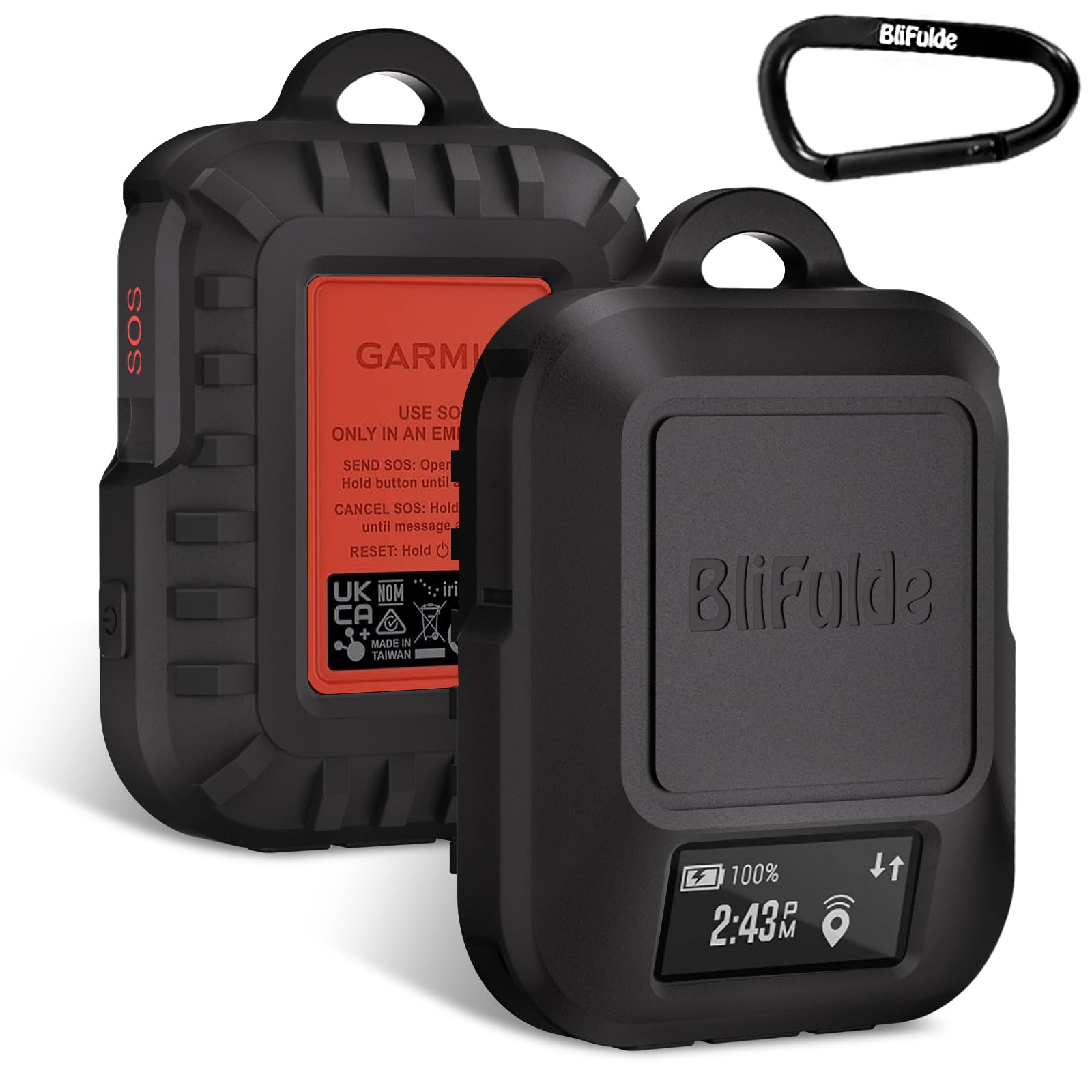 Custodia protettiva in silicone per Garmin inReach Messenger Plus – Custodia antiurto in silicone con moschettone – design durevole – nero (solo custodia)