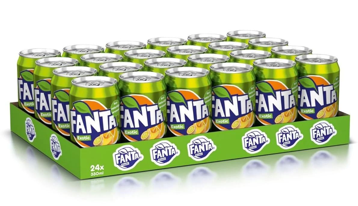 Italian Gourmet Fanta Exotic bevanda fruchtig Limonade Dosen 48 x 330ml | Sapore tropicale frizzante; erfrischender Softdrink für Partys, Vorrat, Gesamtnettogewicht 15,84 L + Kostenlos Polpa 400g